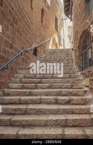 Escalier en pierre dans le vieux Jaffa, Israël Banque D'Images
