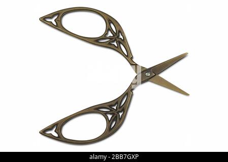les vieux ciseaux de collection sont coupés sur fond blanc Banque D'Images