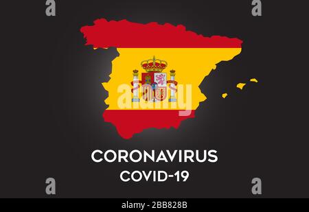 Coronavirus en Espagne et drapeau de pays à l'intérieur de la frontière de pays carte Vector Design. Covid-19 avec carte de l'Espagne avec illustration vectorielle du drapeau national. Illustration de Vecteur