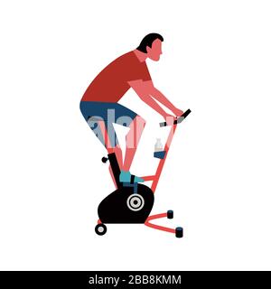 Homme en bonne santé exercice sur vélo d'appartement icône plate Illustration de Vecteur