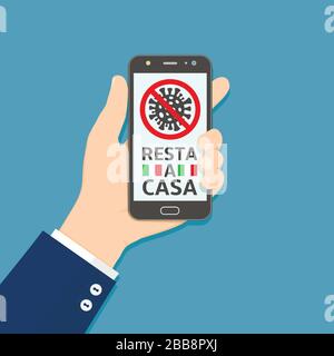 Resta casa, restez à la maison sur le texte de langue italienne sur l'écran du téléphone, illustration de style plat Illustration de Vecteur