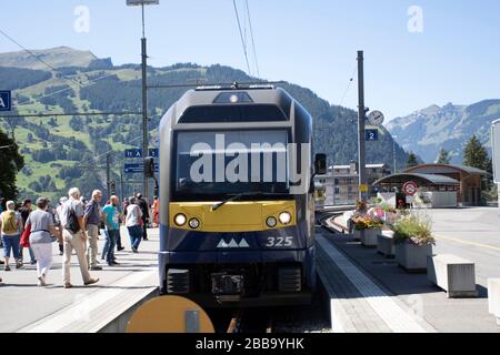 Gare Suisse Grindelwald pied du Mont Eiger, Suisse, Europe, 05/09/2019, Gare Suisse Grindelwald pied du Mont Eiger, train enthu Banque D'Images