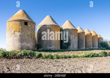 Silos de grains anciens et abandonnés Banque D'Images