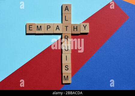 Altruisme et empathie, mot croisé sur fond coloré Banque D'Images