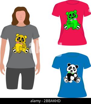 T-shirt fille avec image panda pour la mode à la boutique Illustration de Vecteur