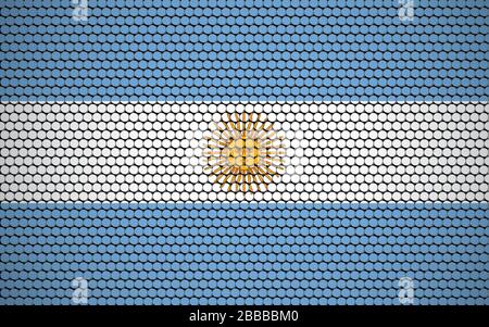 Drapeau abstrait de l'Argentine fait de cercles. Drapeau argentin blanc et bleu avec soleil jaune au centre conçu avec des cercles colorés lui donnant une lune Illustration de Vecteur
