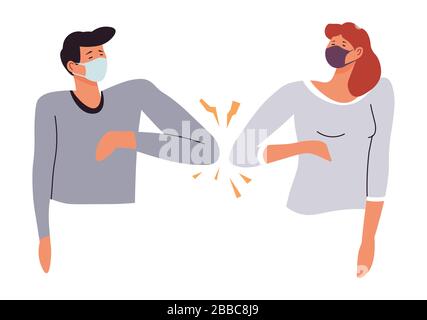 Les personnes qui évitent le message d'accueil de contact en heurtant le vecteur des coudes Illustration de Vecteur
