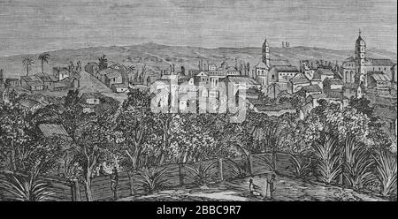 Île de Cuba (colonia española). Vista de Guanabacoa. Pince à pér. Crónica General de España, Historia ilustrada y Descriptiva de sus Provinicas. Tomas Las Antillas, 1871. Banque D'Images