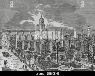 Île de Cuba (colonia española). La Habana. Vista de la Plaza de Armas, con el Palacio de los Generales. Grabado. Crónica General de España, Historia ilustrada y Descriptiva de sus Provincias. Tomas Las Antillas, 1871. Banque D'Images