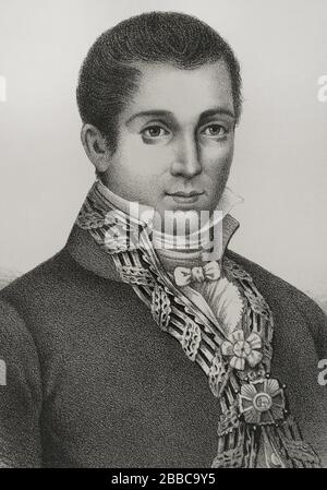 Alejandro Ramírez Blanco (1777-1821). Periodista, economista e intendente de Hacienda de Porto Rico y Cuba, de idéología libéral. Retrato, détalle. Ilustración por Salcedo. Litografía. Crónica General de España, Historia ilustrada y Descriptiva de sus Provincias. Tomas Las Antillas, 1871. Banque D'Images