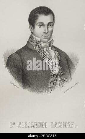 Alejandro Ramírez Blanco (1777-1821). Periodista, economista e intendente de Hacienda de Porto Rico y Cuba, de idéología libéral. Retrato. Ilustración por Salcedo. Litografía. Crónica General de España, Historia ilustrada y Descriptiva de sus Provincias. Tomas Las Antillas, 1871. Banque D'Images