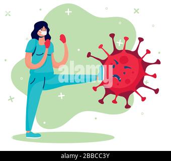 femme médecin luttant contre les bandes dessinées de virus Illustration de Vecteur