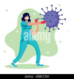 femme médecin luttant contre les bandes dessinées de virus Illustration de Vecteur