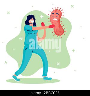 femme médecin luttant contre les bandes dessinées de virus Illustration de Vecteur
