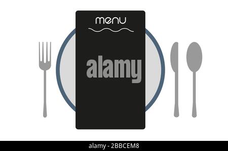 Menu sur une plaque avec couverts sur fond blanc Illustration de Vecteur