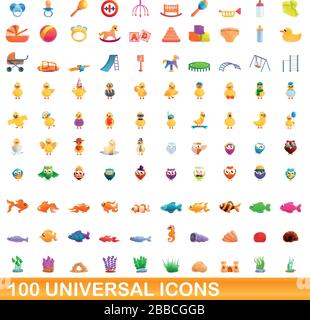 100 icônes universelles set. Cartoon illustration de 100 icônes universelles vector set isolé sur fond blanc Illustration de Vecteur