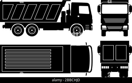 Vider la silhouette du chariot sur fond blanc. Les icônes du véhicule définissent la vue du côté, de l'avant, de l'arrière et du haut Illustration de Vecteur