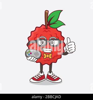 Une illustration du personnage de mascotte de dessin animé des fruits de Lychee comme joueur séduisant Banque D'Images