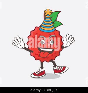 Une illustration du personnage de mascotte de dessin animé des fruits de Lychee comme drôle de clown Banque D'Images