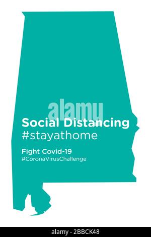 Carte de l'état de l'Alabama avec étiquette de stayathome de distancing social Illustration de Vecteur