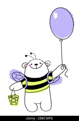Joli ours en costume d'abeille. Drôle de personnage pour enfants déguisement. Illustration vectorielle Illustration de Vecteur