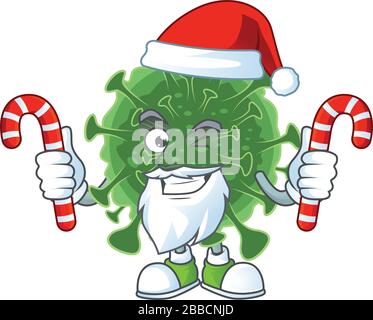 Le sympathique coronavirus de wuhan dans le personnage de Santa Cartoon avec des bonbons Illustration de Vecteur