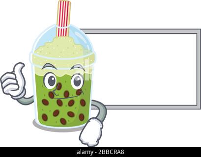 Mignonne matcha boule thé dessin animé personnage Thumbs up apporter un tableau blanc Illustration de Vecteur