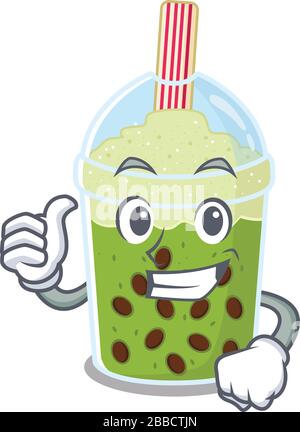 Sympa thé à bulles matcha style dessin animé qui fait des Thumbs vers le haut Illustration de Vecteur