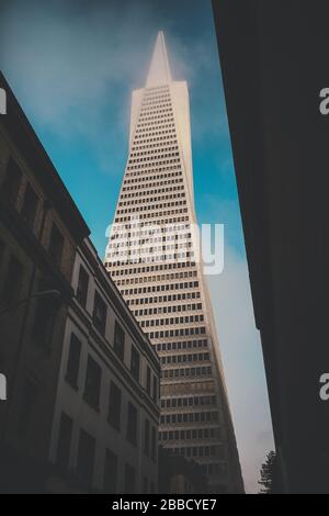 Transamerica Pyramid Building depuis le niveau de la rue, San Francisco Banque D'Images