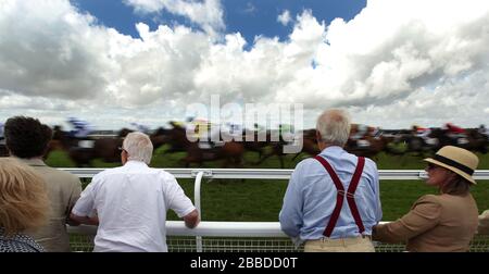 Les amateurs de course à la zone de pique-nique de 3 Furlong, alors que les coureurs vont à la poste pour les prises Sprint des Robins Farm Racing Stewards au cours du cinquième jour du glorieux festival Goodwood 2013 à l'hippodrome de Goodwood Banque D'Images