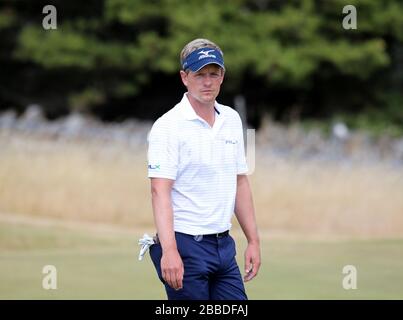 Luke Donald, Angleterre, pendant la troisième journée de pratique pour le championnat Open 2013 au Muirfield Golf Club, East Lothian Banque D'Images