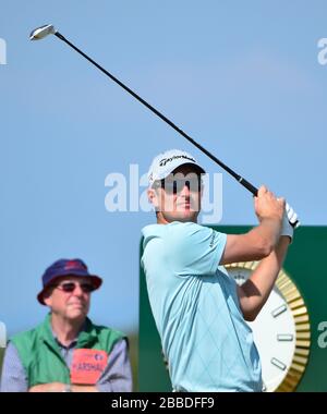 Justin Rose d'Angleterre pendant la quatrième journée de pratique pour le championnat Open 2013 au Muirfield Golf Club, East Lothian Banque D'Images