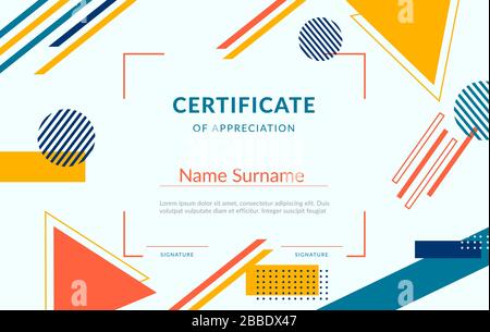 Modèle de certificat d'appréciation de conception géométrique colorée avec place pour le texte Illustration de Vecteur