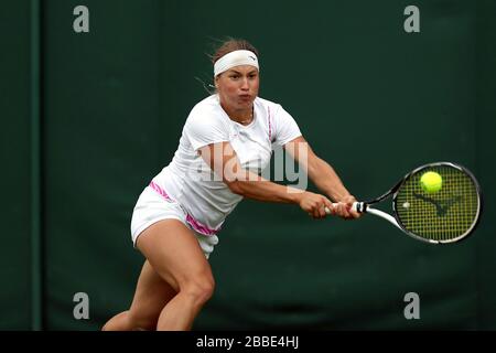 Yulia Putintseva du Kazakhstan en action contre Kirsten Flipkens en Belgique Banque D'Images