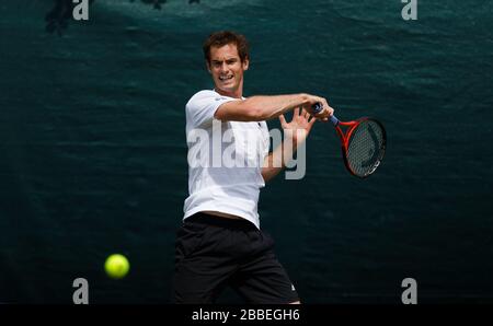 Andy Murray lors d'une séance d'entraînement Banque D'Images