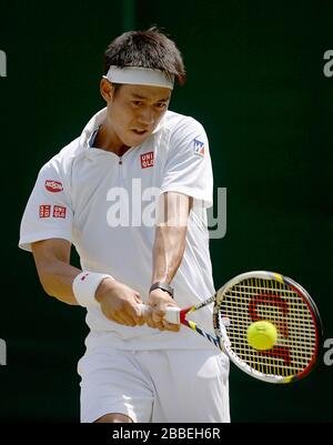 Kei Nishikori au Japon en action contre Andreas Seppi en Italie Banque D'Images