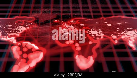Une pandémie mondiale - Covid-19 Coronavirus - données de visualisation carte du monde montrant la propagation de l'épidémie. Illustration tridimensionnelle. Banque D'Images