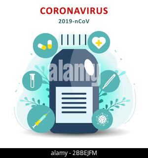 Illustration vectorielle vaccin contre le coronavirus . Fin du nouveau virus corona. 2019-ncov médecine du vaccin. Seringue d'injection du virus Corona. Illustration de Vecteur