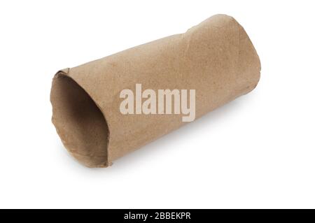 Studio photo d'un rouleau de toilettes vide coupé sur un fond blanc Banque D'Images