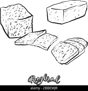 Esquisse de nourriture Rugbrød séparée sur blanc. Dessin vectoriel de Sourdough, généralement connu au Danemark. Série d'illustrations alimentaires. Illustration de Vecteur