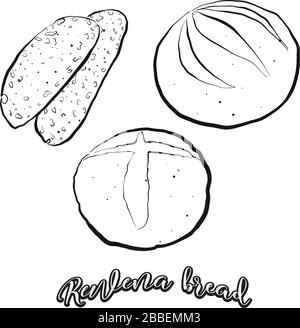 Esquisse de pain Rehena séparée sur blanc. Dessin vectoriel de Sourdough, généralement connu en Nouvelle-Zélande. Série d'illustrations alimentaires. Illustration de Vecteur