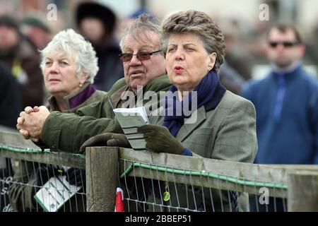 Racegoers à l'hippodrome de Fakenham, Norfolk regarde un écran géant alors que Kauto Star s'arrache à la Cheltenham Gold Cup Banque D'Images