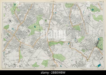 STREATHAM Mitcham Balham Tooting Streatham Norwood Dulwich. BACON 1913 carte Banque D'Images