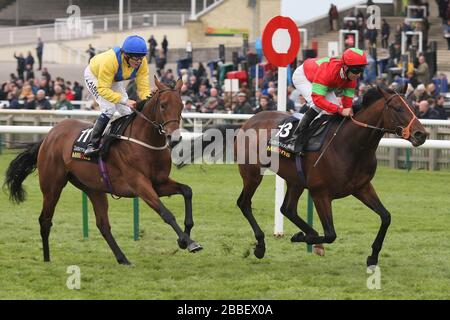 Rougemont (casquette rouge/verte), conduite par Pat Dobbs, a remporté une avance sur Mickdaam, montée par Jamie Spencer dans le Trop de 250 000 £ à 3 y-O Banque D'Images