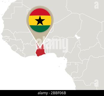Afrique avec la carte et le drapeau du Ghana mis en évidence Illustration de Vecteur