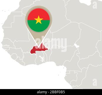 Afrique avec le Burkina Faso mis en évidence carte et drapeau Illustration de Vecteur