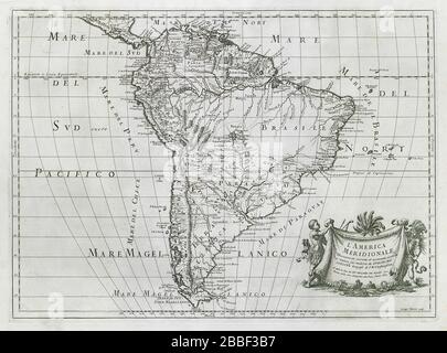 L'Amérique Meridionale. Amérique du Sud. DE ROSSI / SANSON 1677 ancienne carte antique Banque D'Images