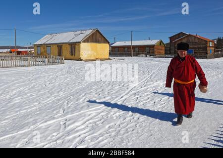 RENCHINLKHUMBE, MONGOLIE, 3 mars 2020 : Renchinlkhumbe est un village de la fin du monde, l'un des plus au nord et isolé de la Mongolie. Banque D'Images