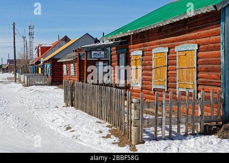 RENCHINLKHUMBE, MONGOLIE, 3 mars 2020 : Renchinlkhumbe est un village de la fin du monde, l'un des plus au nord et isolé de la Mongolie. Banque D'Images