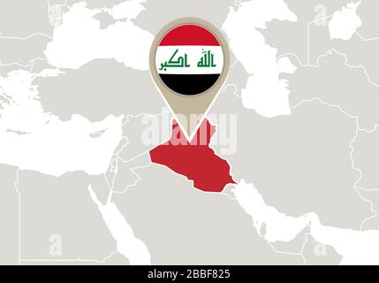 Carte avec la carte et le drapeau de l'Irak mis en évidence Illustration de Vecteur